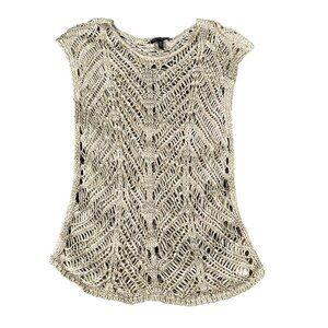 Eileen‎ Fisher Petite Womens PL Brushstroke Knit Crochet Top Pullover Sweater